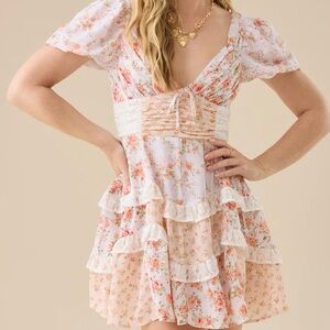 NEW Altar’d State Coral Peach Aderny Floral Mini Dress Size XL NWT